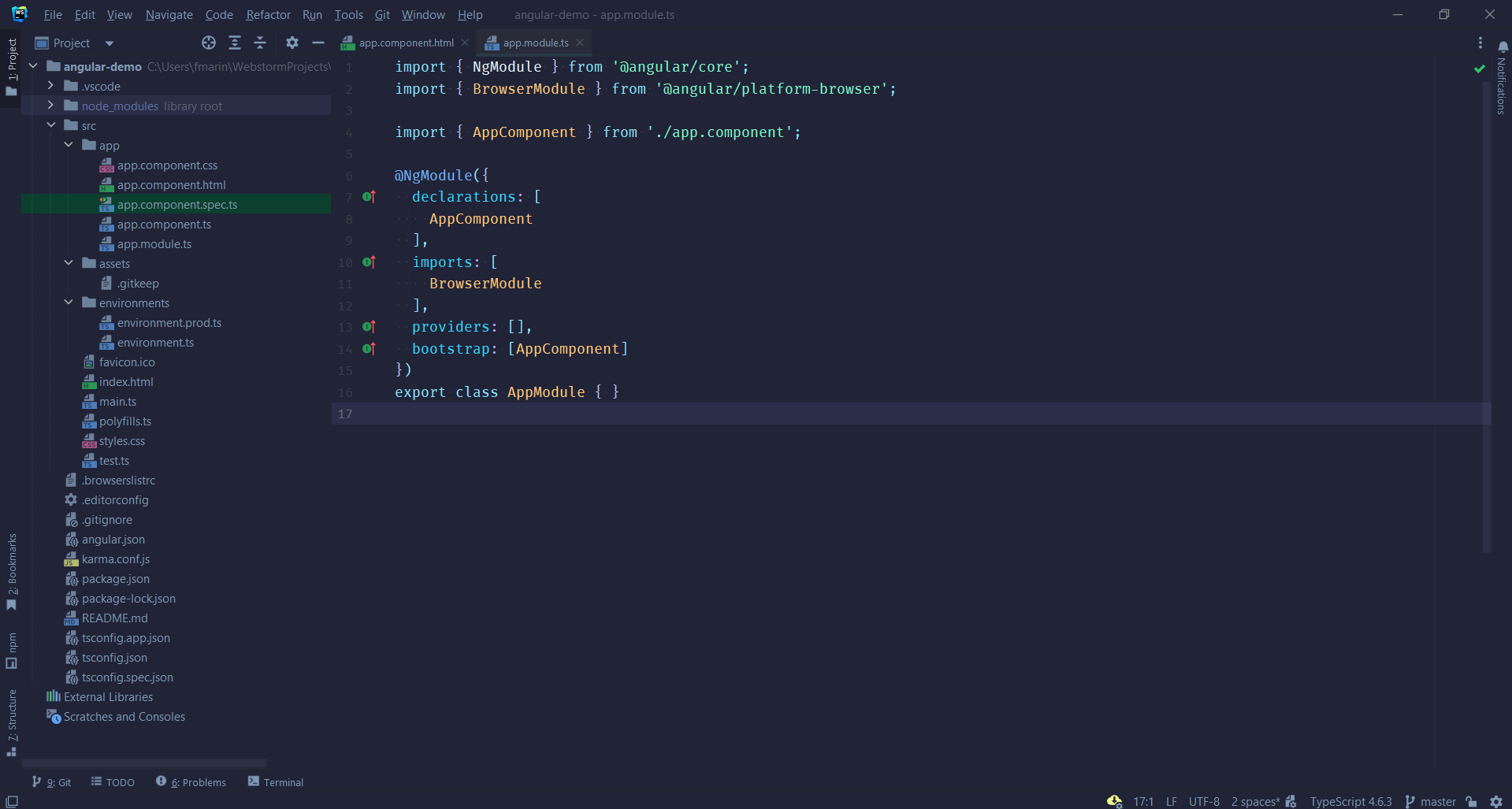 Angular Example with Moonlight Theme