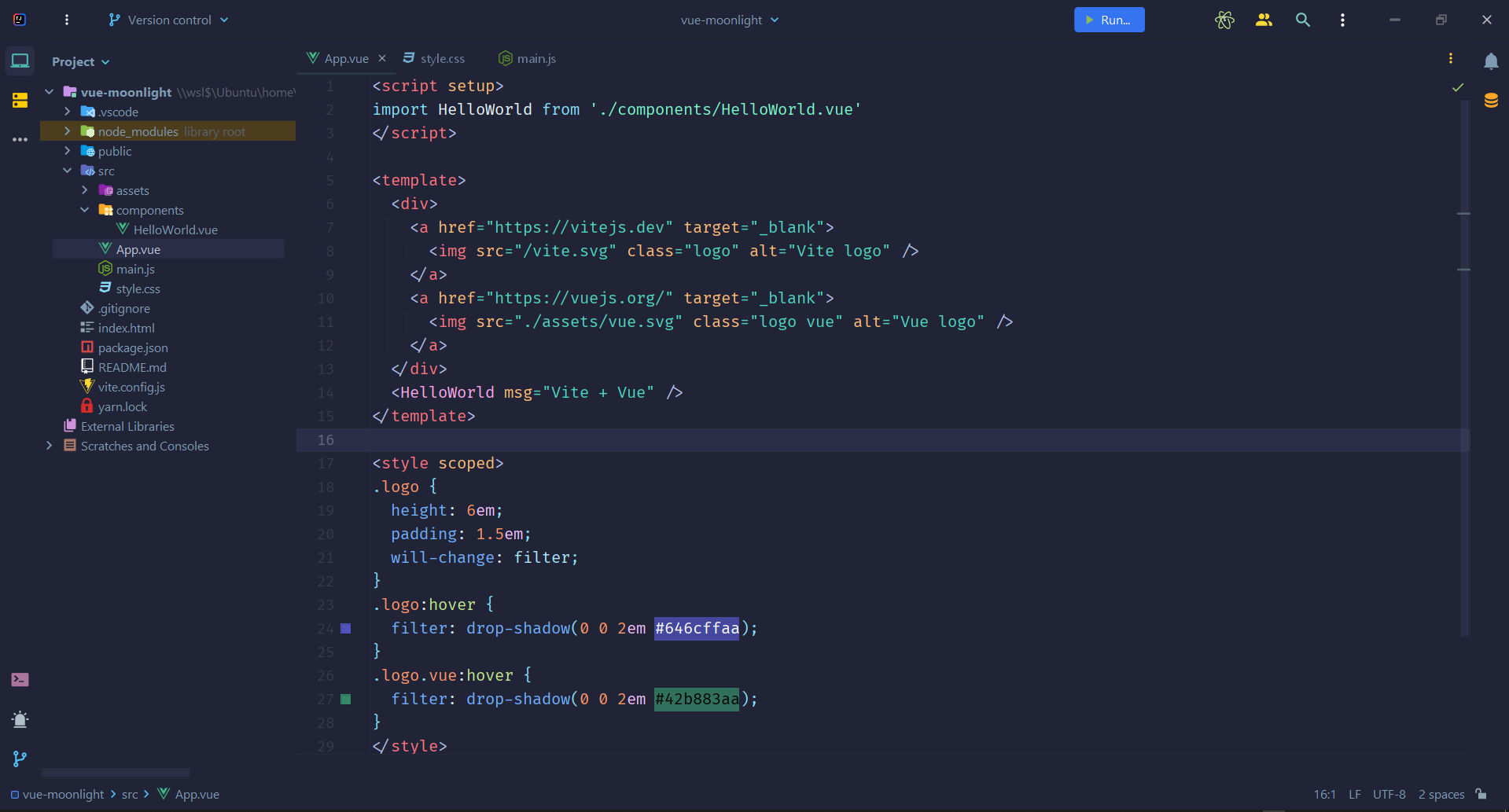 Vue Example with Moonlight Theme