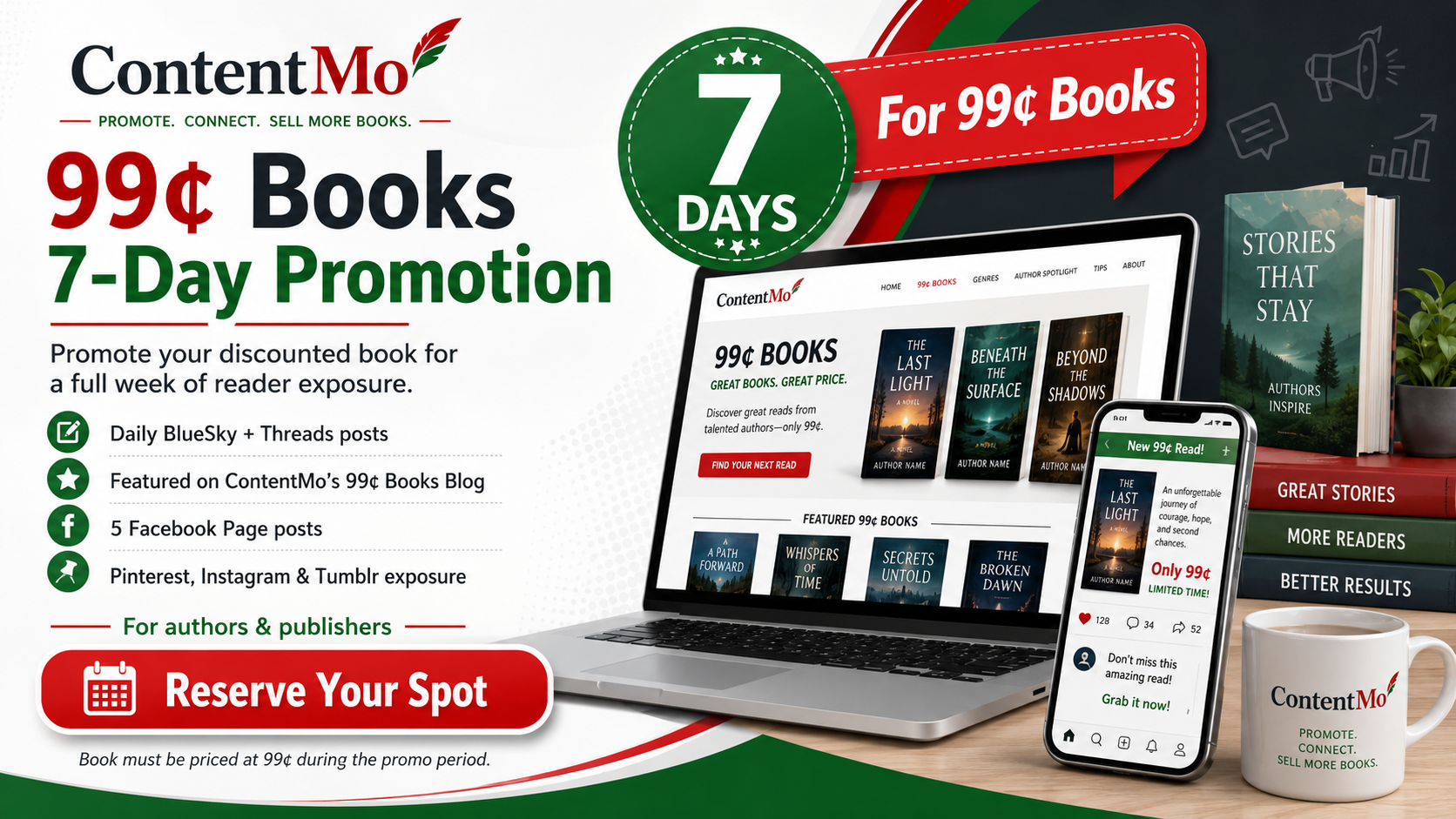 ContentMo 99¢ Books 7-Day Promotion for authors and publishers