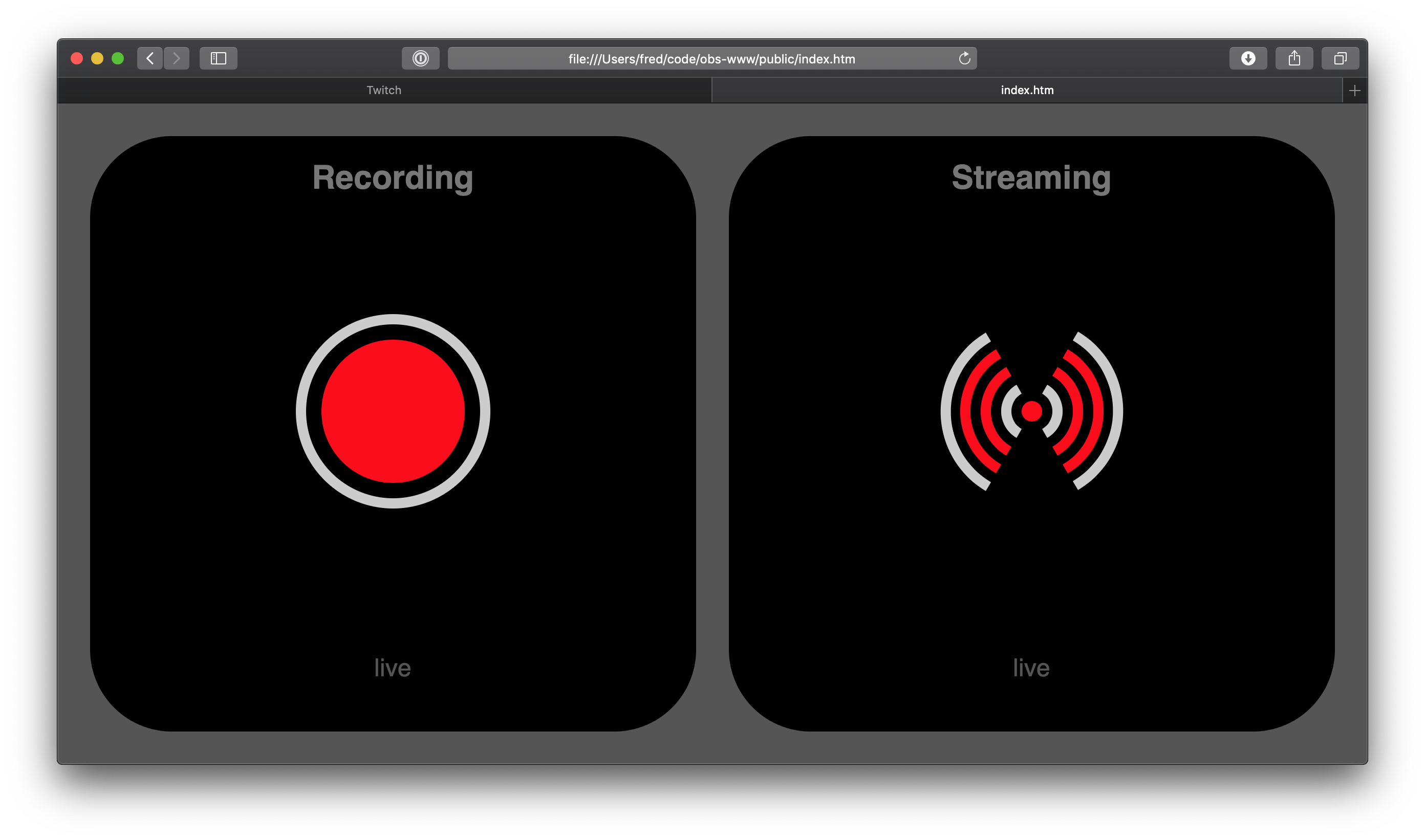 OBS with active streaming and recording