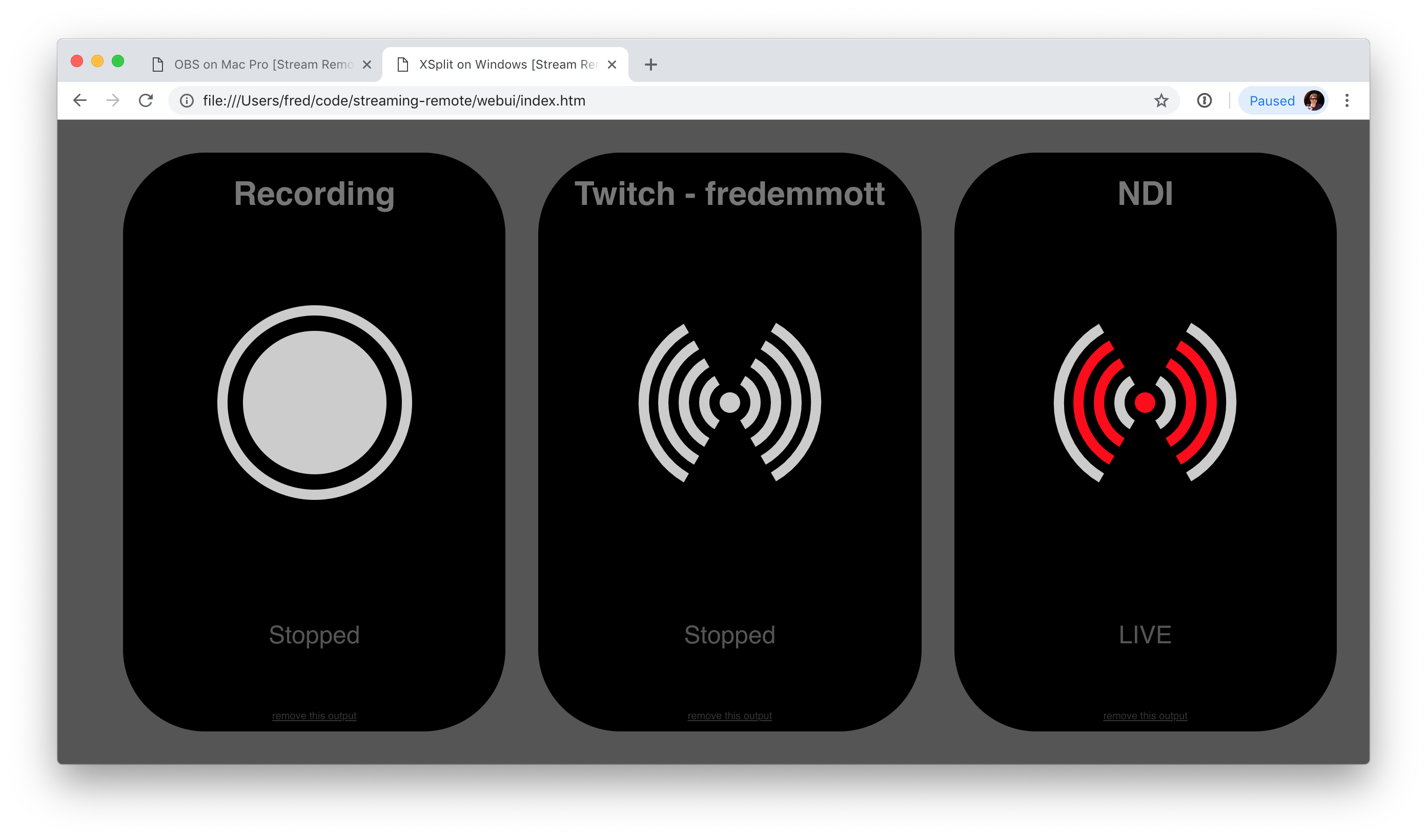 XSplit with 3 outputs, 1 active