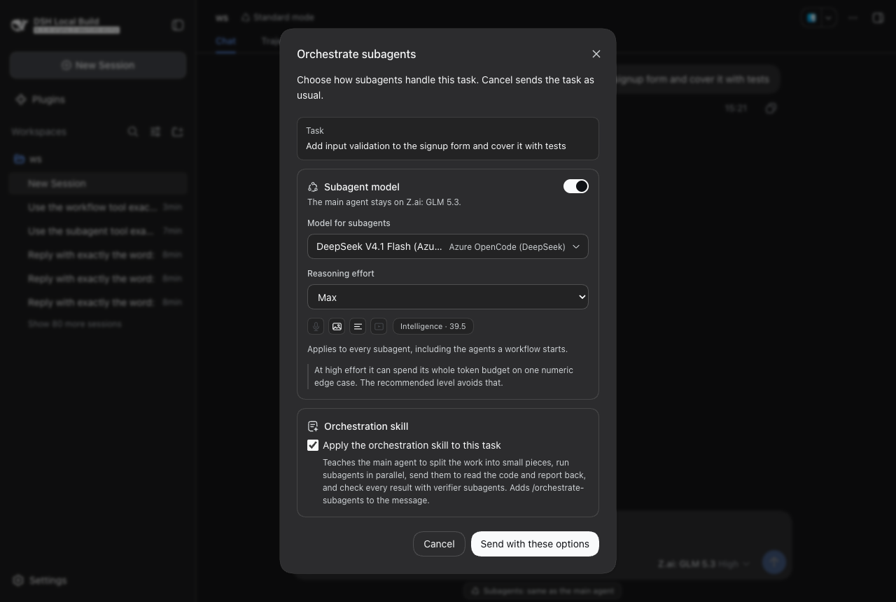 Dialog with a subagent model chosen