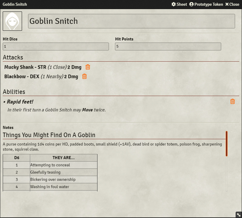 Example Character Sheet Action Icons