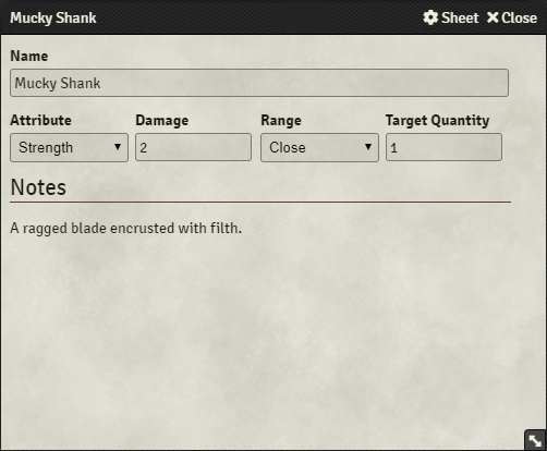 Example Character Sheet Action Icons
