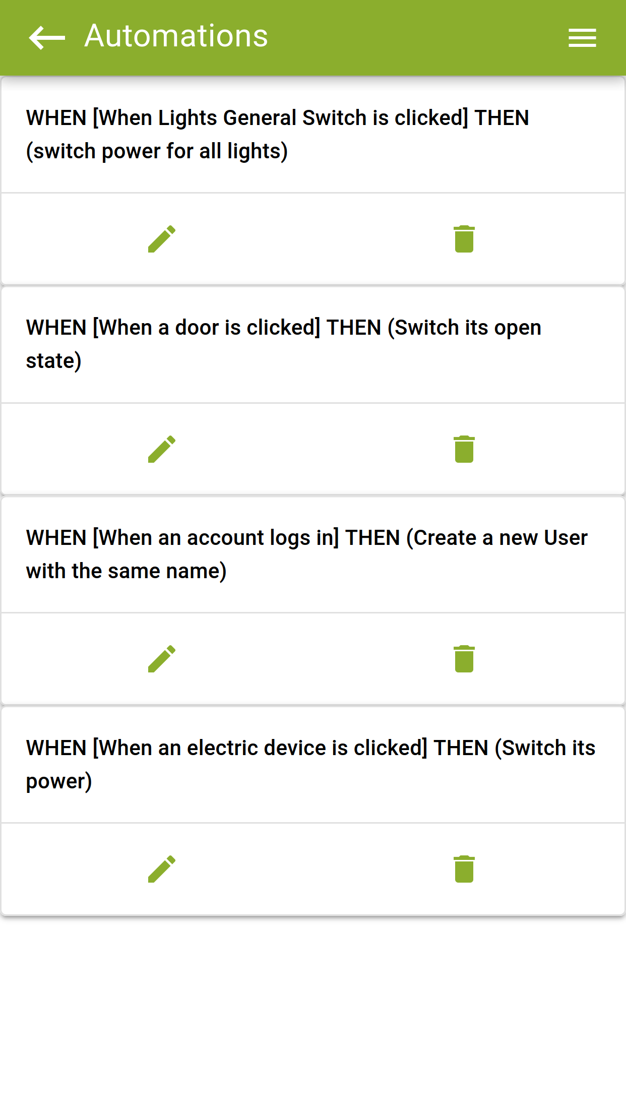 Mobile automations page