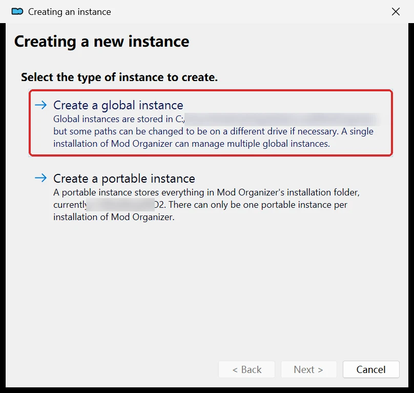 The instance type page with Create a global instance marked