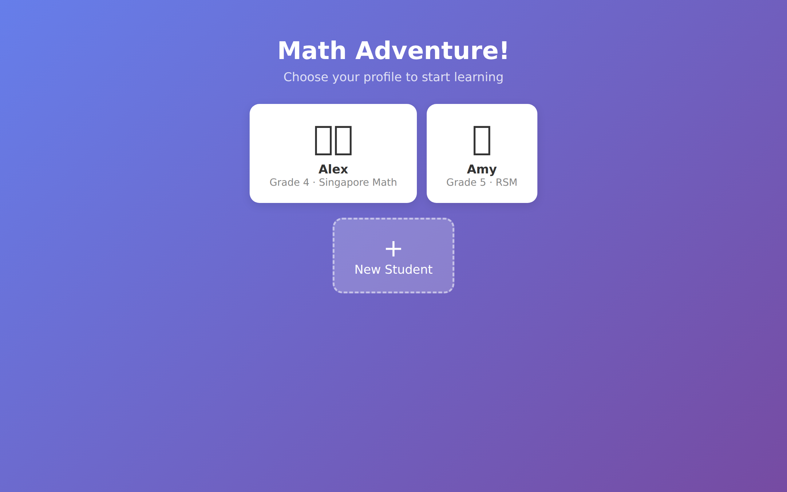Login screen with student profiles