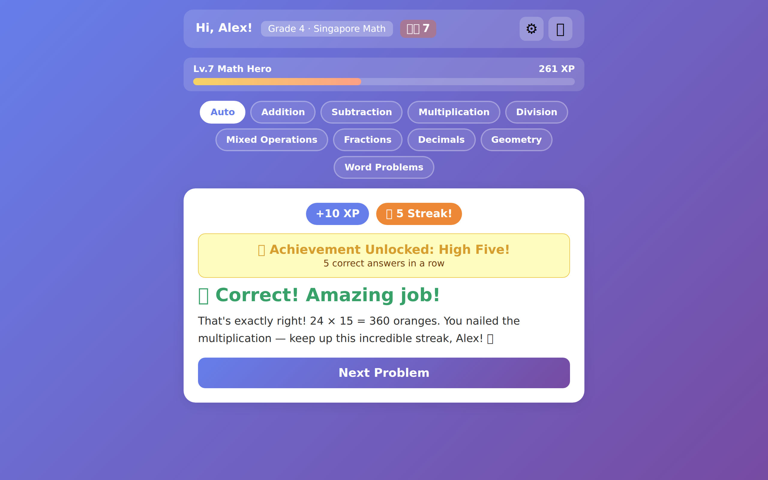 Correct answer with XP and achievement