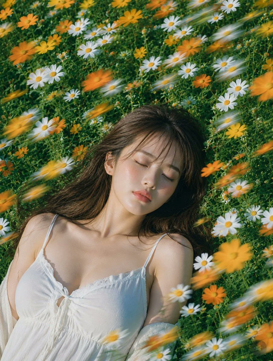 Wind-Swept Flower Field Portrait