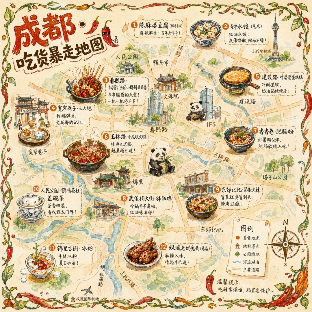 成都吃货暴走手绘美食地图