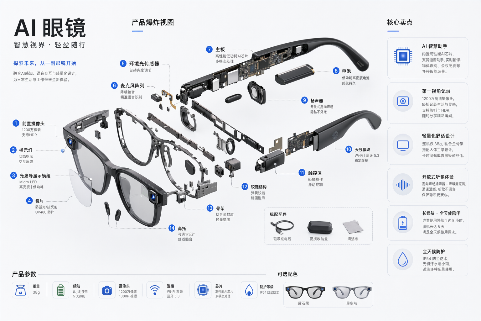 AI 眼镜爆炸拆解图