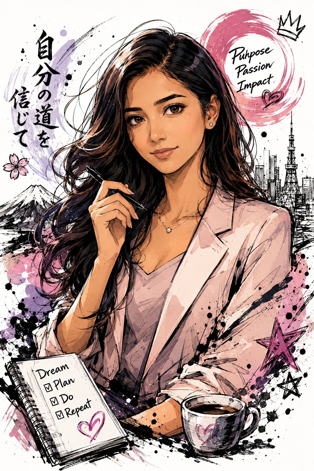 日系手绘涂鸦半身插画