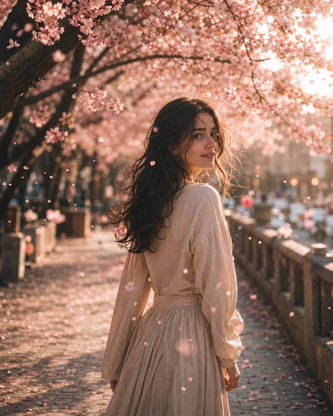 Cherry Blossom Over-Shoulder Cinematic Portrait