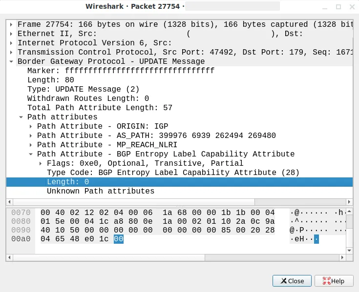A screenshot of wireshark