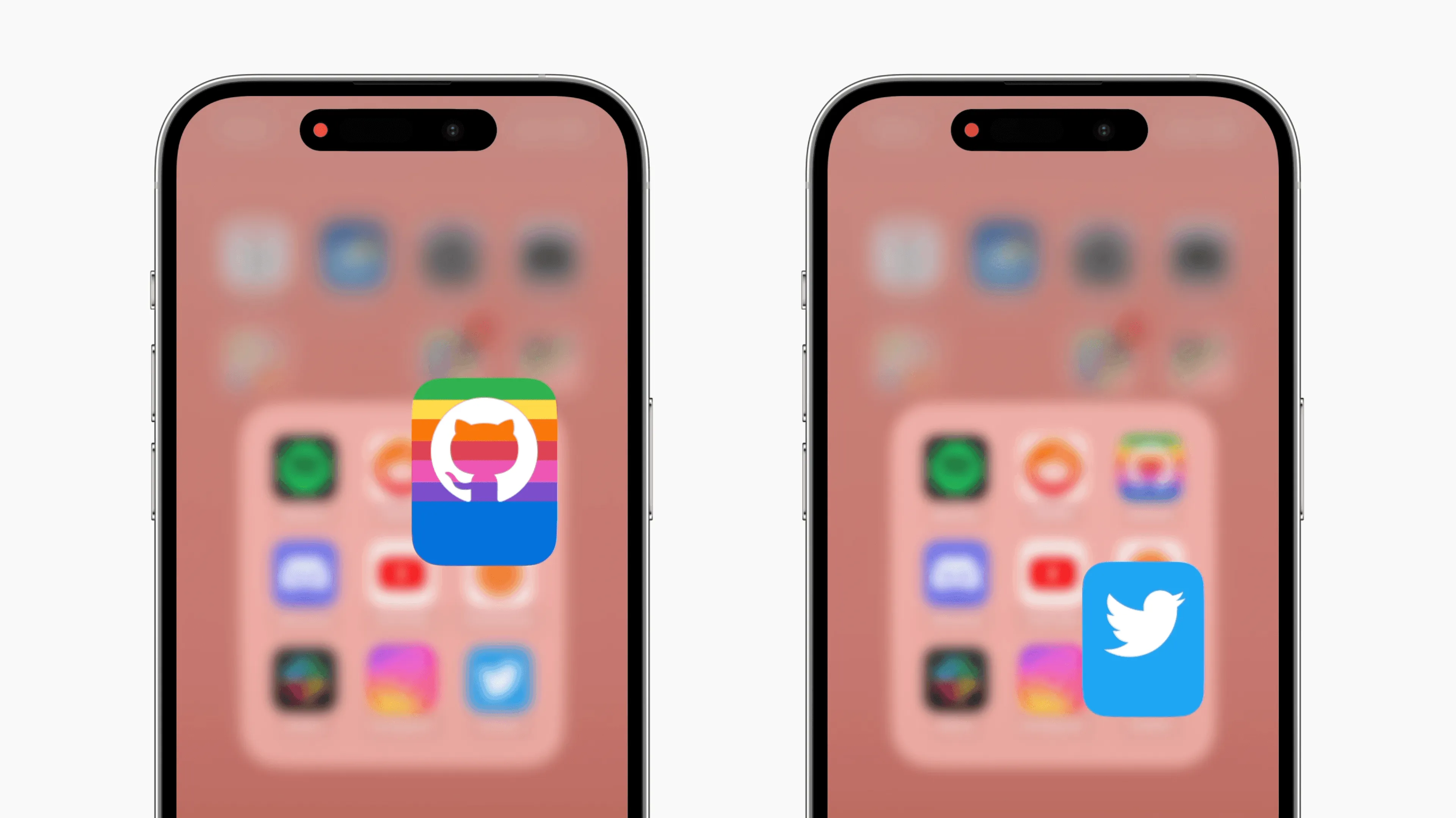 Two app icons are in focus, both of them have the bottom 10 points duplicated and stretched for an elongated effect.
