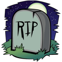 A clipart styled tombstone labeled with RIP