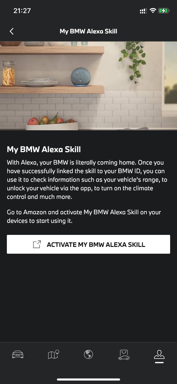  screenshot of the mobile app showcasing the my bmw alexa skill integration