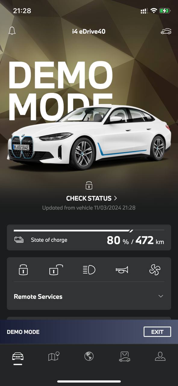 screenshot of the mobile app showcasing the customer car