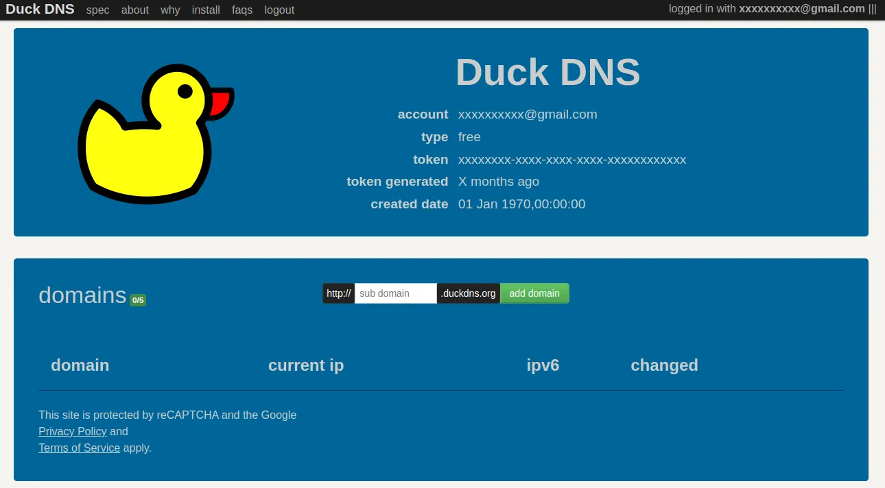 Anonymized DuckDNS page example