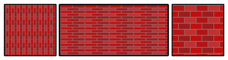Incorrectly rotated bricks, stretched bricks, and too large bricks
