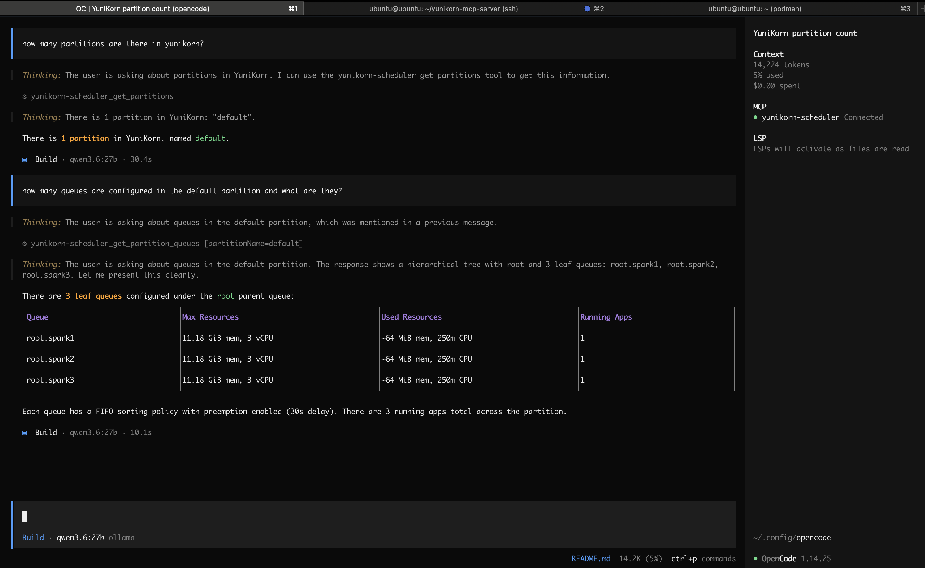 MCP in Opencode Querying Yunikorn scheduler information in Opencode