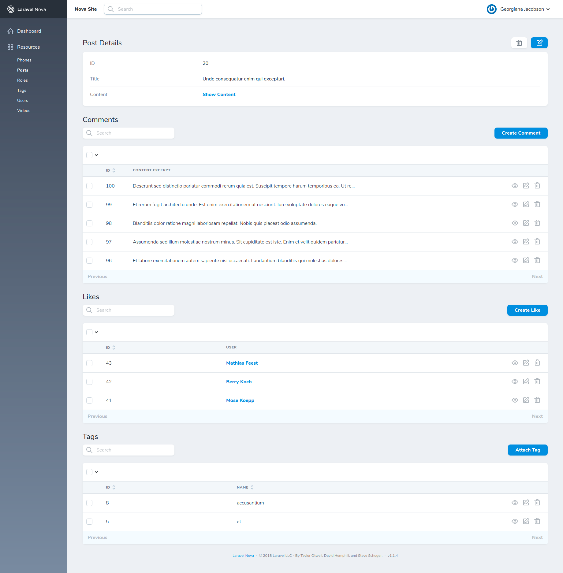 Laravel Nova Post Details Page