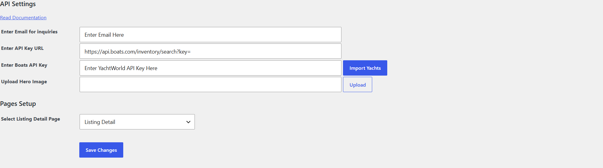 Yacht Importer settings