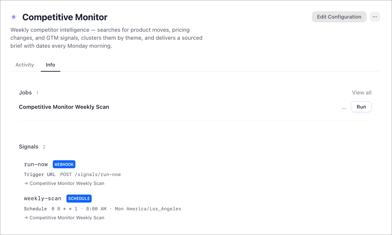 competitive-monitor workspace overview in Friday