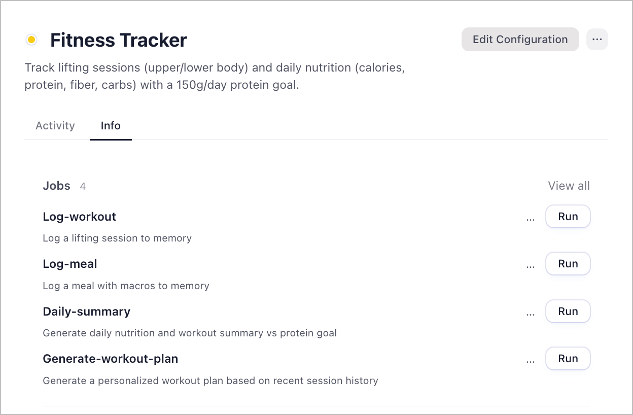 fitness-tracker workspace overview in Friday