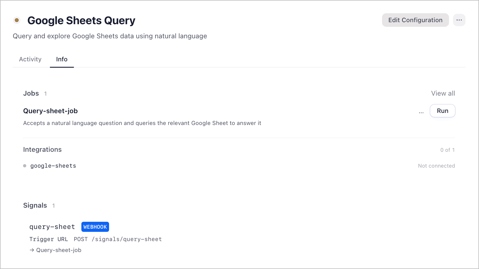 google-sheets-query workspace overview in Friday