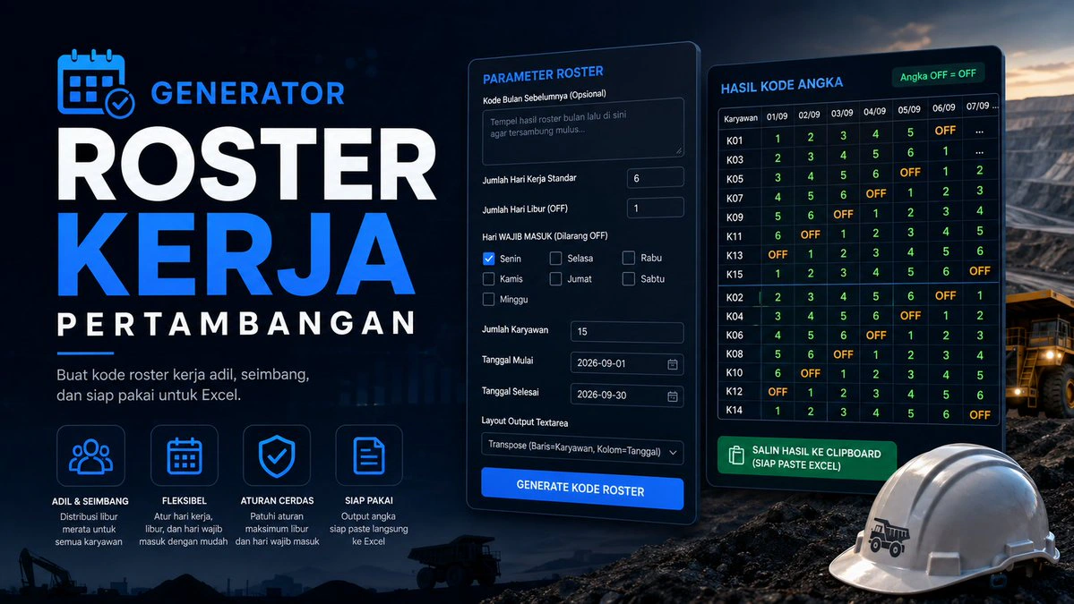Generator Roster Kerja Pertambangan Online Siap Paste Excel