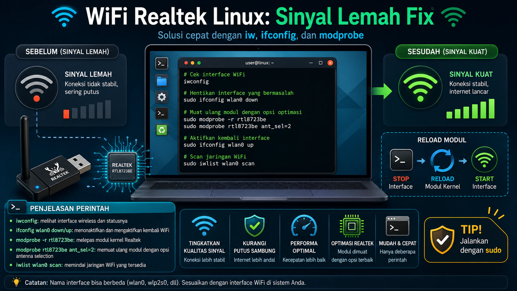 WiFi Realtek Linux: Sinyal Lemah Fix