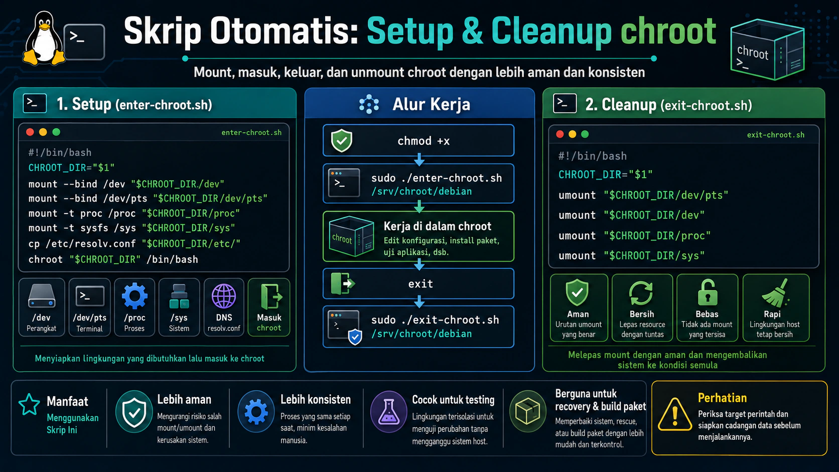 Skrip Otomatis: Setup & Cleanup chroot
