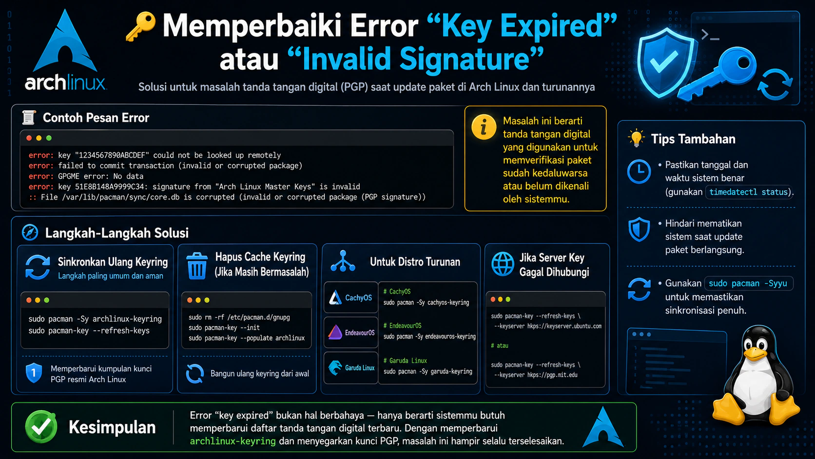Memperbaiki Error “Key Expired” atau “Invalid Signature” di Arch Linux