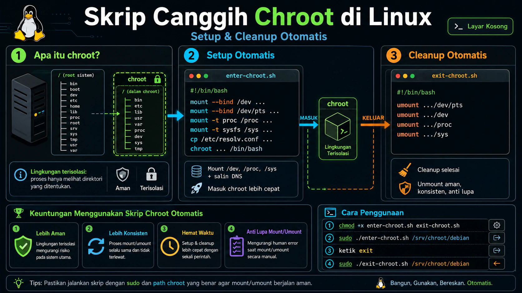 Skrip Canggih Chroot di Linux: Setup & Cleanup Otomatis
