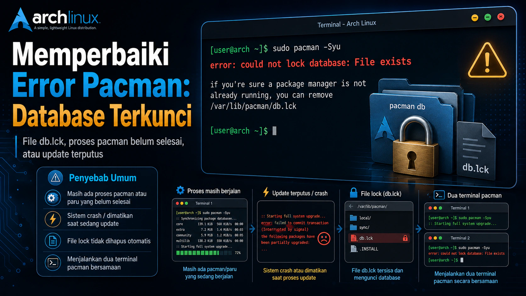🔒 Memperbaiki Error could not lock database di Arch Linux
