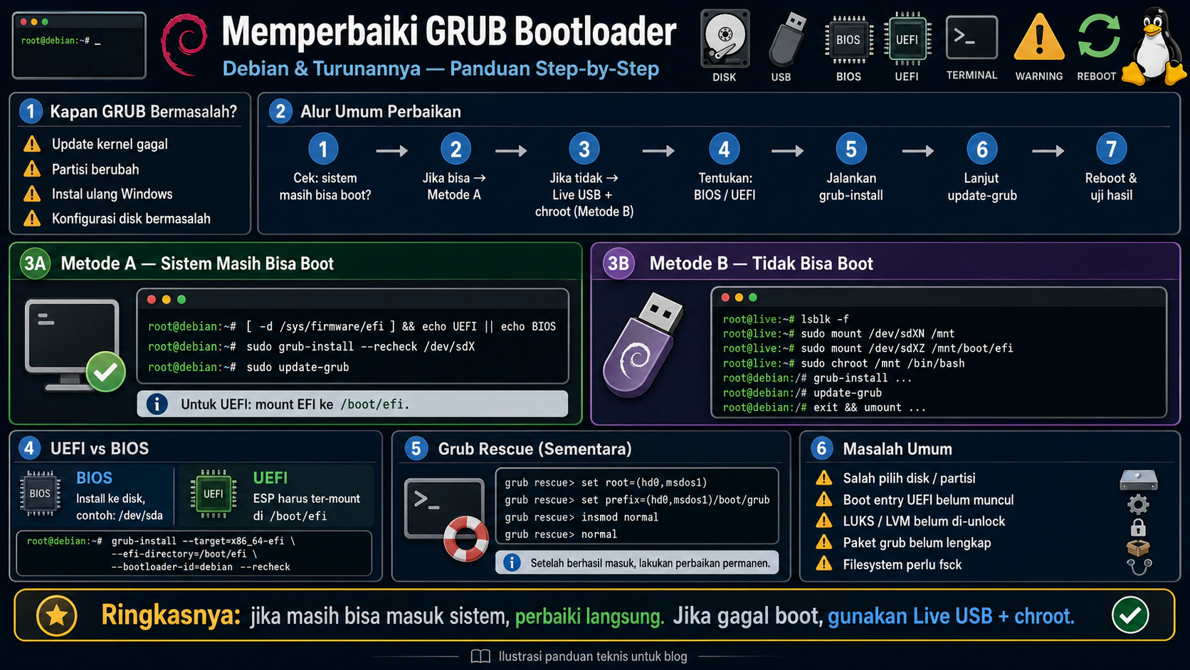 Memperbaiki GRUB Bootloader (Debian & Turunannya)