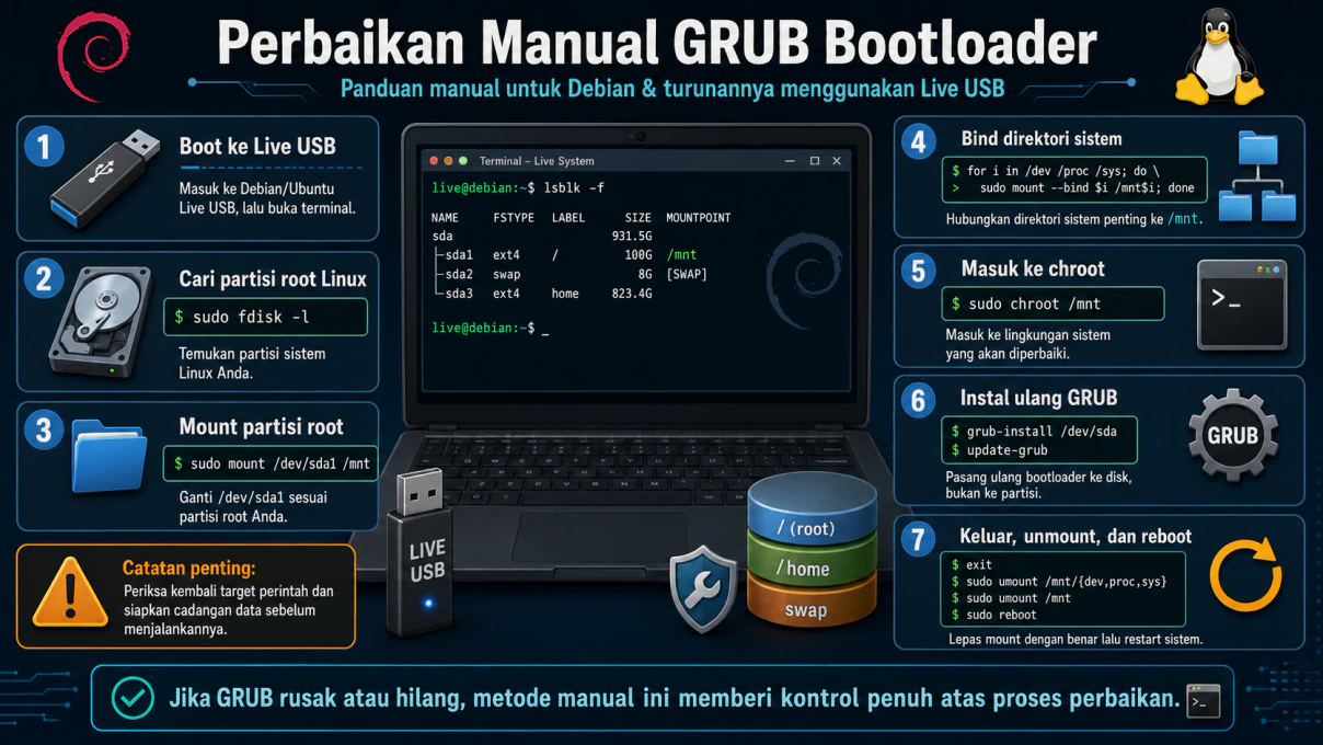 Perbaikan Manual GRUB Bootloader (Debian & Turunannya)
