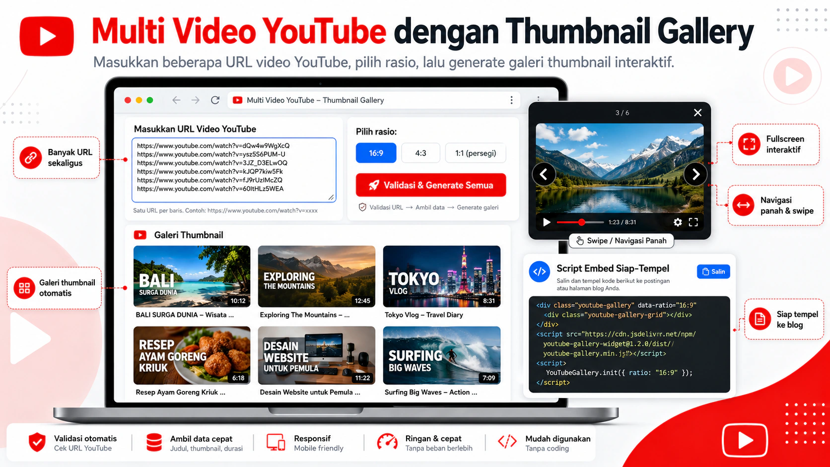 Multi Video YouTube dengan Thumbnail Gallery