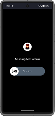 Alarm for missing test alarm