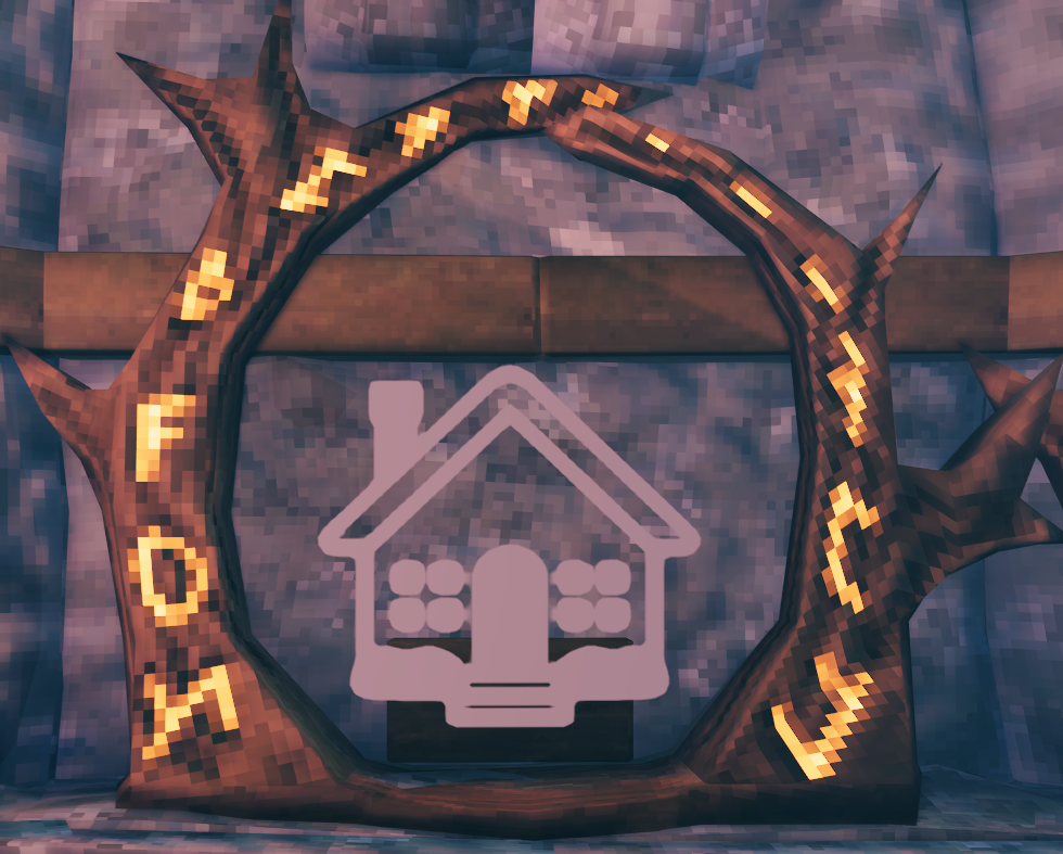 HOME in yellow on a wooden arch, with a house symbol in the middle