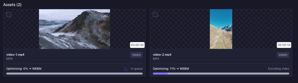 Media Library cards with optimization progress