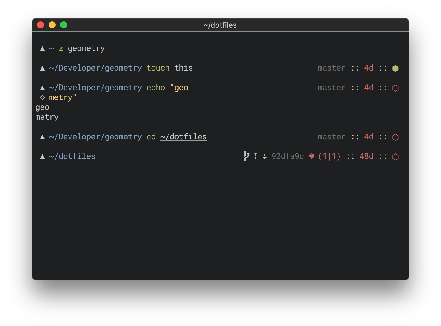 zsh geometry