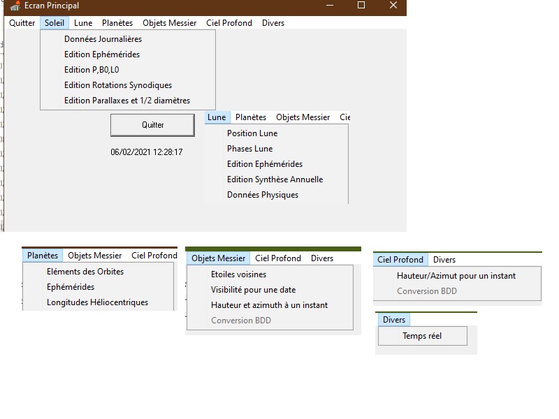 Functionnalities and sub menus