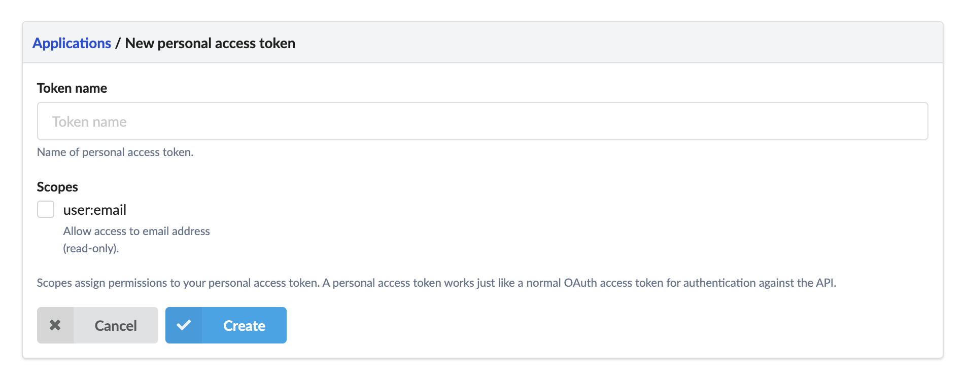 New personal access token