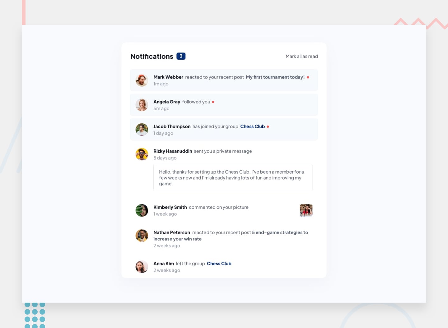 Design preview for the Notifications page coding challenge