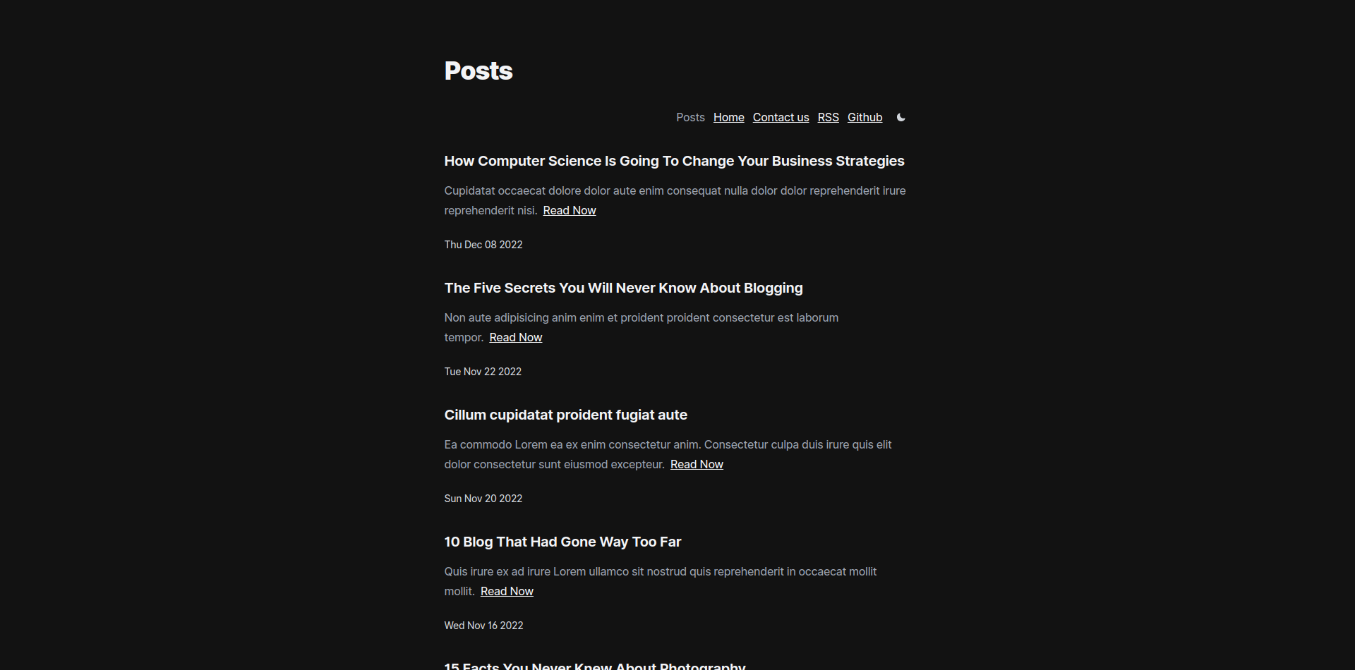 Posts page