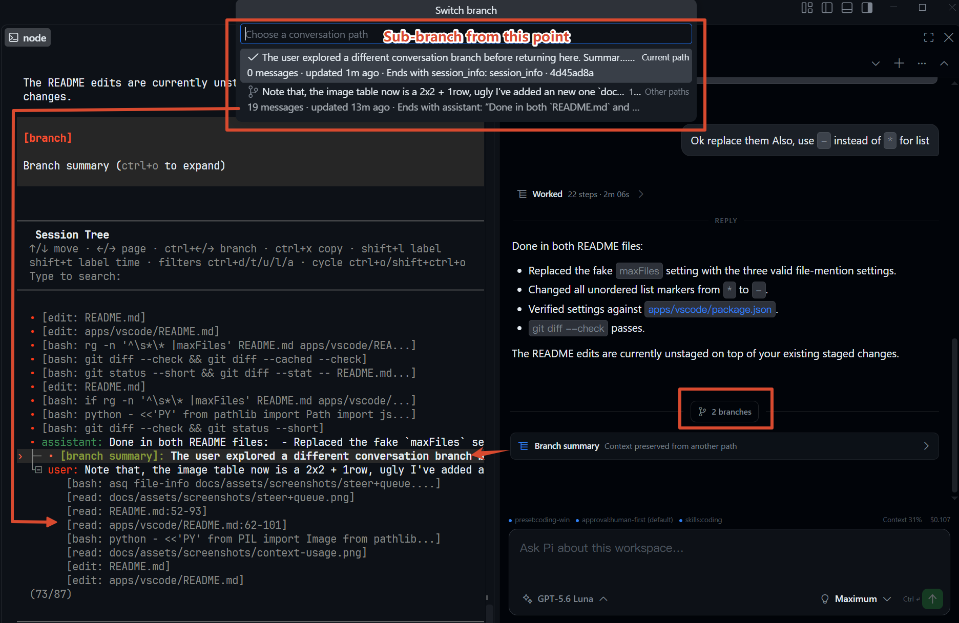Pi session tree in FrostPi