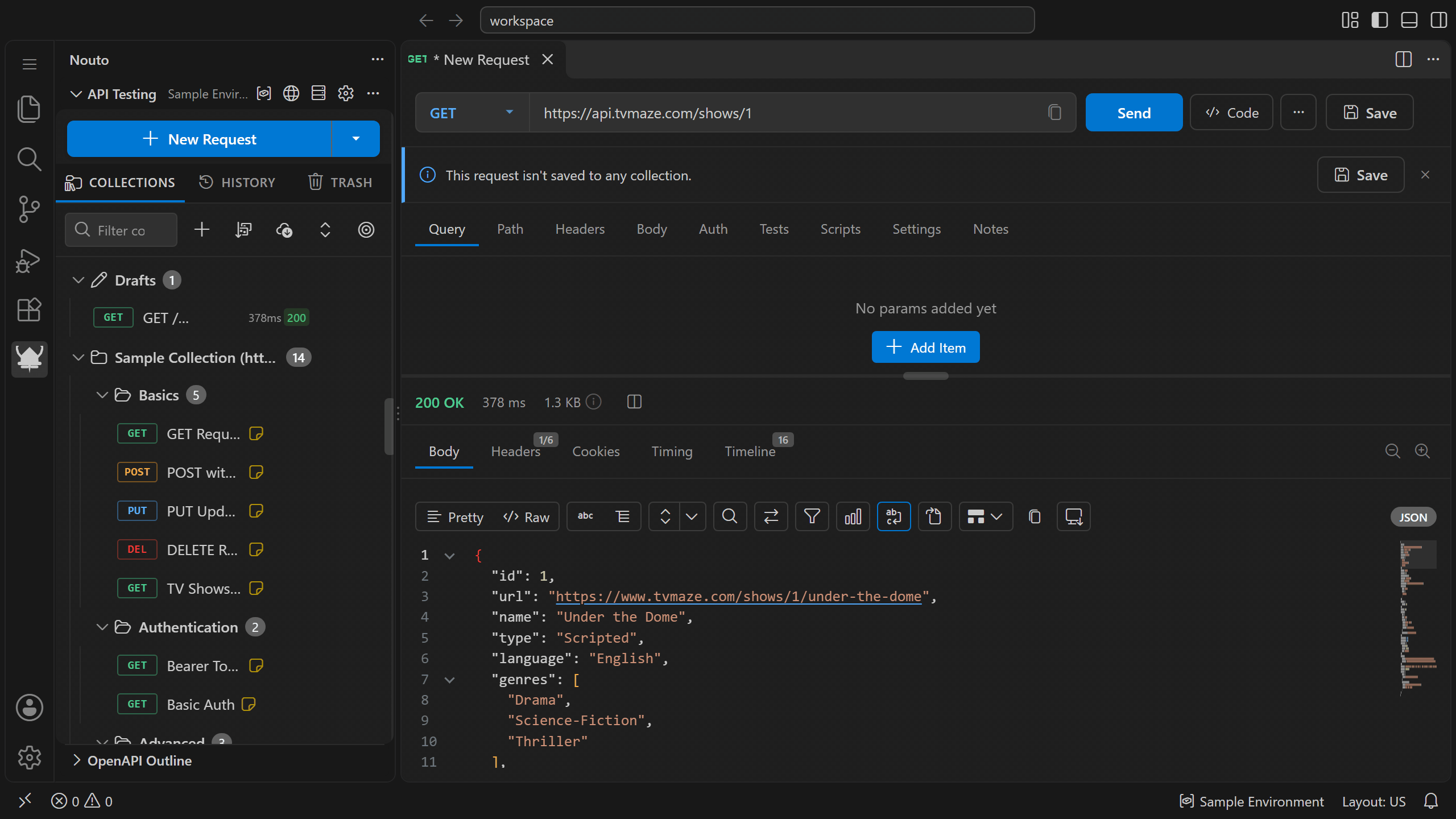 Generating code for a request in cURL, Python, JavaScript, and C#