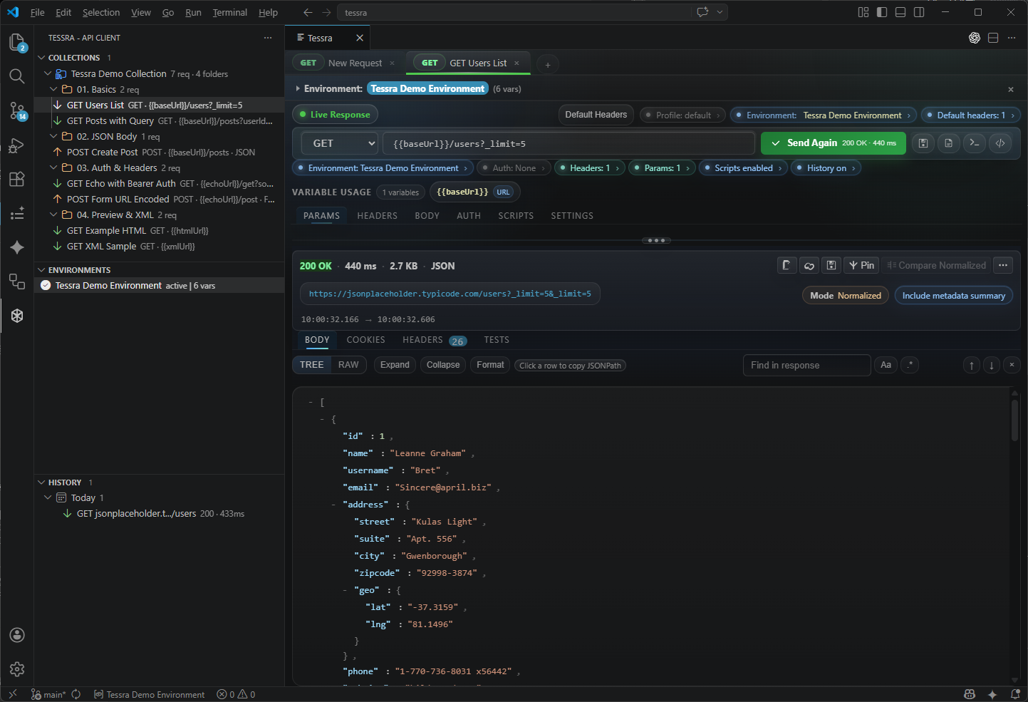 Tessra main workspace